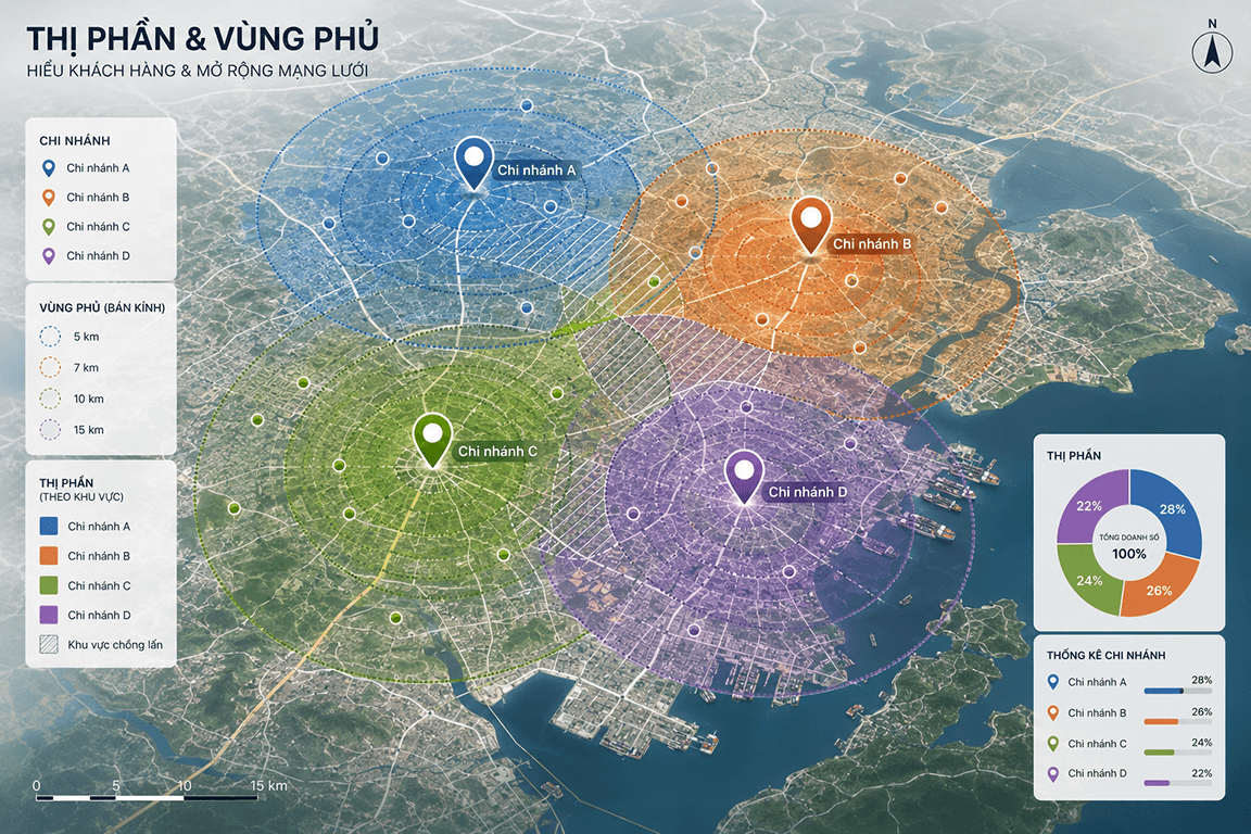 Bản đồ thị phần và vùng phủ – phát hiện vùng trắng và chồng lấn trong mạng phân phối